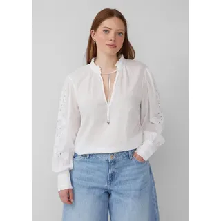 QS Leichte Baumwollbluse mit Stickerei am Ärmel Weiß 48