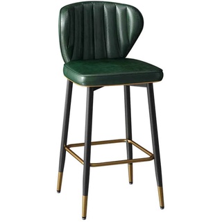 ARTSIM Barhocker, Rückenlehne, Hochstuhl, moderner Barhocker für Küche, Büro, Rezeption, Sitz aus geöltem Leder, goldene Fußstütze und quadratische Rahmen (Größe: 65 cm, Farbe: Beige) (Gr