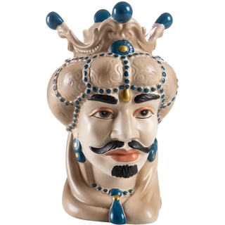 MONTEMAGGI Vase aus Porzellan, Kopf von Moro im sizilianischen Stil, handbemalt, RE 12 x 12 x 19 cm