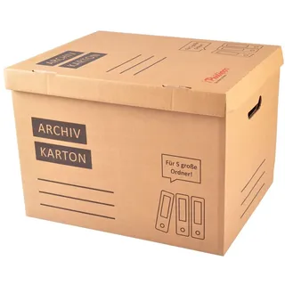 Buri Archivkarton A4 Ordnerbox für 5 Ordner mit Klappdeckel Umzugskarton Braun | BURI Archivschachtel aus stabiler Wellpappe für Dokumentenaufbewahrung, Büroorganisation, Transport und Aktenlagerung