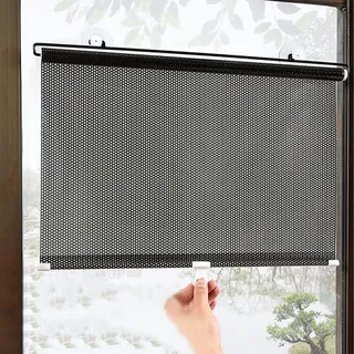 FENGSHOUU Verdunkelungsvorhang ohne Bohren,Saugnapf-Rollos,Einziehbarer Sonnenschutz Rollo Dachfenster Verdunkelung,Gardinen mit Saugnäpfen für Büro Arbeitszimmer Auto (W45xH125cm(18x49in),Black)