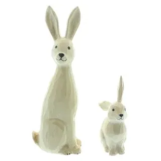 Frank-Flechtwaren Osterdeko 514044, natur, Hasenfiguren aus Holz, 11 & 20 cm hoch, 2 Stück