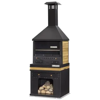 aea schwarzer Grillkamin aus Holz und Edelstahl für Garten, und Terrasse