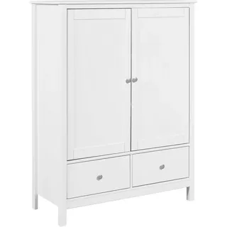 Inter Link Wäscheschrank Pinora, 2 Türen, Kiefer Massivholz Weiss, Silberne Metallgriffe (1-St) Inkl. Einlegeböden & 2 Schubladen, Skandi Look, 107 x 45 x 140 cm weiß