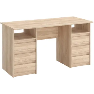 KOMTO Schreibtisch mit Schubladen - Oslo 140 x 60 x 74 cm Moderner Schreibtisch Sonoma Eiche Bürotisch Computertisch Arbeitstisch Büro PC-Tisch Kinderschreibtisch mit Stauraum