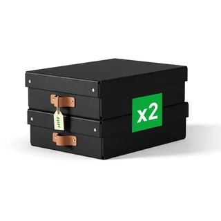 Leitz Puro Flache Aufbewahrungsbox mit Deckel, Medium, 2er-Set, Box 8 L, stapelbar, Organizer-Box für Regale und Schränke, FSC-Karton, für Büro & Home Office, 26 x 35 x 10 cm, Schwarz, 61480095
