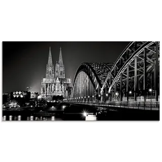 ARTland Wanddeko Glasbilder Wandbild Glas Bild einteilig 100x50 cm Querformat Städte Deutschland Köln Rheinbrücke Kölner Dom Schwarz Weiß S6TM