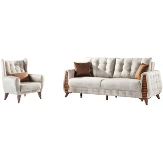 Xlmoebel Polstergarnitur Moderne Wohnlandschaft mit edlen Bezügen und hohem Komfort, (Polstergarnitur, 2-tlg., 2 tlg.WOHNZIMMER SET (3 SITZER SOFA + SESSEL), Hergestellt in Europa beige