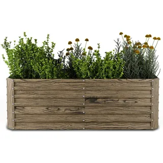 Blumfeldt High Grow Straight Hochbeet, Ergonomisches 972L Hochbeet Metall Holzoptik, Wetterfester Verzinkter Stahl Für Blumen, Kräuter & Gemüse – Rostbeständig, Offene Bodenstruktur & Einfache Montage