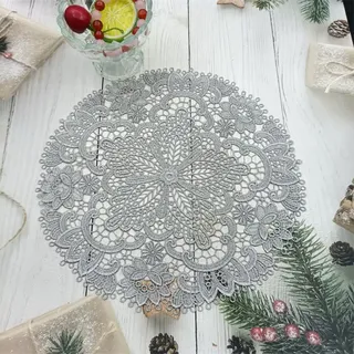 Wambere 2 Stück 26 cm Tischset aus Spitze,Spitzendeckchen Häkeldeckchen Tischdeck,Spitze Runde Stickerei Tisch Tischset,Handarbeit Geklöppelt Spitzendeckchen Placemat,für Küche, Esszimmer,Silber