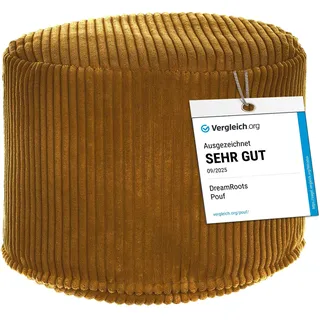 DreamRoots Runder Cord Pouf Hocker 380 g/m2 als Bequemer Bodenstuhl und Vielseitiges Sitzkissen Boden für Wohnzimmer Schlafzimmer oder Homeoffice 35x35x25 cm Sugar Cookie