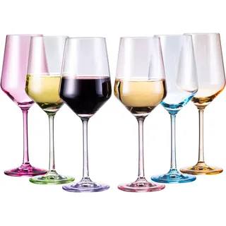 Farbiges Weingläser Set, große 340 ml Gläser, Set mit 6 Stück, einzigartiger italienischer Stil, kurze Becher für Weißwein, Rotwein, Wasser, Margarita-Gläser, farbiger Becher, Geschenk (Multicolored)