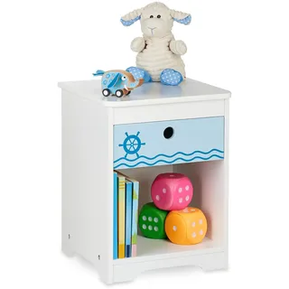 Relaxdays Nachttisch Kinder Seemann-Design 41 x 32 x 31 cm Weiß/Blau