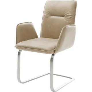 DELIFE Polsterstuhl Vinja-Flex, Freischwinger flach Edelstahl Mikrofaser Beige Vintage beige|weiß