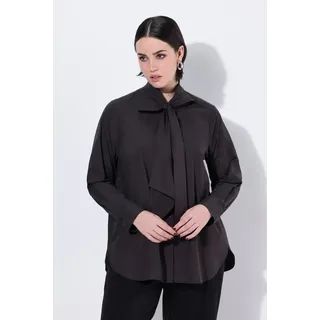 Ulla Popken Satinbluse Schluppen-Bluse A-Linie Stehkragen Langarm schwarz 54/56