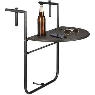 Relaxdays Balkonhängetisch, Braun, Kunststoff, Metall, 60x84x63 cm, Balkonmöbel, Balkontische