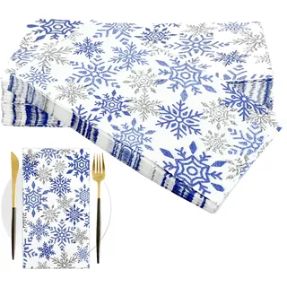 40 Stück Weihnachten Servietten Schneeflocken Blau Winter Wonderland Paper Napkins Papierservietten Party Tableware Set Weihnachtliche Winter Tischdekorationen