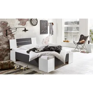 BMG Möbel Futonbett Graz in Weiß/Anthrazit Holzbett Doppelbett 140x200 cm Made in Germany (Mit Rollrost)