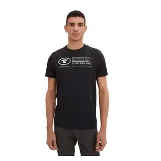 Tom Tailor Herren T-Shirt PRINTED CREWNECK Regular Fit Schwarz 29999 S