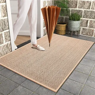 Lifup Fußmatte aus Geflochtene Jute mit Gummi Rückseite, Türmatte rutschfeste Langlebige Waschbar, Sauberlaufmatte für Haustür, Flur, Eingang, Küche, Schlafzimmer Beige 60x90cm