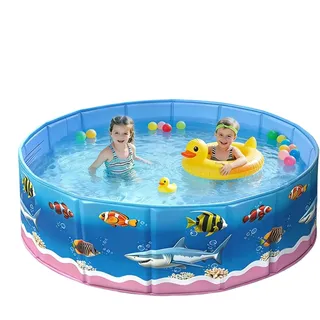 Generisch Faltbarer Swimming Pool | Runde Bodenwanne Mit Meeresthema | Aufblasfreie Cartoon Hinterhofwanne Für Haustiere,Für Mädchen Haustiere Terrasse Garten Sommerbad Wasserspiel