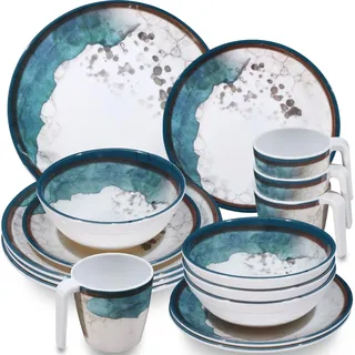 Melamin Geschirr Set Lagune 4 Personen Wohnwagen Camping Festival Picknick