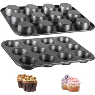 Famanu Muffinformen 2 Stück, antihaftbeschichtet, für Cupcakes, Brownies, Kuchen, Pudding - 35,3 x 26,2 x 3 cm