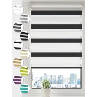 Doppelrollo Klemmfix ohne Bohren Rollos für Fenster und Tür Seitenzugrollo, Sonello, blickdicht, ohne Bohren, freihängend, Klemmfix, 100cm x 150cm Schwarz/weis Duo Rollo, Jalousie mit Klemmträger bunt|schwarz 100 cm x 150 cm