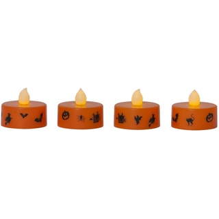 LED Teelichter Halloween D:4cm mit Batterien orange 4er Set