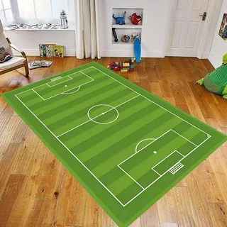 teppich fußball,120x180cm, Fußballfeld Kinder-Spielteppich - Rutschfest, Langlebig, Perfekt für Spielzimmer & Schlafzimmer, Niedriger Pile Waschbarer Teppich Geeignet für Wohnzimmer & Kindergarten