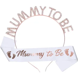 YOLOUP Roségold Mummy to Be Schärpe & Haareif Set Baby Shower Party Deko mit Fußabdrücke Muster Babydusche Schärpe für Schwangere Werdende Mutter Baby Dusche Party Geschenk Dekoration