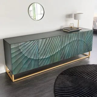 riess-ambiente Sideboard SCORPION 180cm türkis gold massives Mangoholz Metall 3D Schnitzereien - Grün