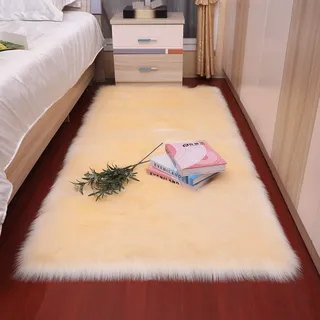 YUGWNN Artistic Decor Teppich aus Schaffell, haariger, waschbarer Teppich, Beige, ästhetische Teppiche und Schoner, 120 x 200 cm