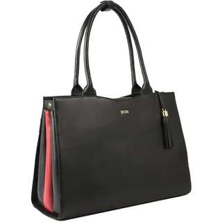 Socha Laptoptasche Damen/Aktentasche Frauen/Designertasche mit Tragegurt - feinstes Elegant - Leder - Diamond Premium Edition Wave black- 15 Zoll schwarz gold - 15 Zoll