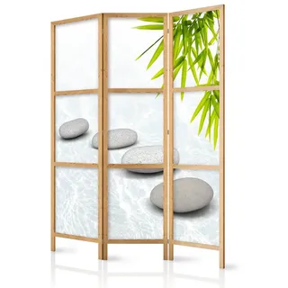 Muralo Paravent 3-teilig Japanischer Paravent klappbar Steine Marmor Bambus (Packung, 1 St., 135x172 cm), Für das Wohnzimmer, das Schlafzimmer grau|grün|weiß