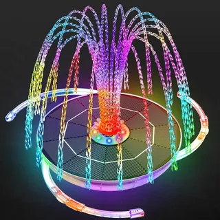 AISITIN 6,5W LED Solar Springbrunnen mit Verstellbare Stützstange, Buntes Solar Teichpumpe Eingebauter Batterie mit Doppelseitig LED Runden Solarbrunnen für Vogelbad,Gartenteich,DIY Wasserspiel,Teich