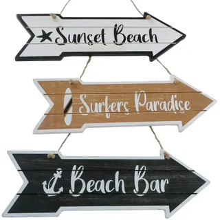 RiloStore 3er Set Holzschild Sunset Beach Strand Beach Bar 35cm Surfer Paradies maritim n727 Anker Deko Ostsee Nordsee Urlaub Gartenstrand Deko Strandbar
