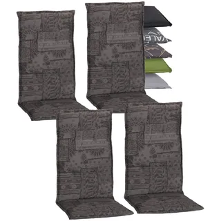 Beo Gartenstuhlauflagen Hochlehner 4er Set Barcelona | Made in EU nach Öko-Tex Standard | Hochlehner Auflagen waschbar | Atmungsaktive Stuhlauflagen Hochlehner mit Ornamenten in Dunkel-Grau