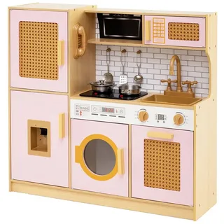 COSTWAY Spielküche Holz, kinder holz, Kinderküchen-Spielset mit Sound und Licht rosa