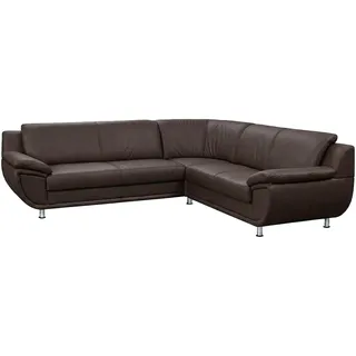Ecksofa TRENDMANUFAKTUR "Rondo, zeitlos und elegant, bequem, Breite 265cm, L-Form", braun, B:267cm H:85cm T:247cm, Microfaser PRIMABELLE (100% Polyester);Kunstleder SOFTLUX;Struktur (54% Polyacryl, 46% Polyester);NaturLEDER (echtes Rindsleder) in Sitz und Rücken, Korpus Kunstleder SOFTLUX, Sofas, Ecksofa, L-Form, wahlw.mit Federkern, Füße chromfarben, Unser Dauertiefpreis