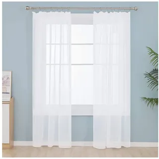 Deconovo Vorhang Wohnzimmer Gardinenschals mit Kräuselband Gardinen Wohnzimmer 2er Set, Transparent Stores Schal Schlafzimmer einfarbig Voile Vorhangschals weiß 140 cm x 138 cm