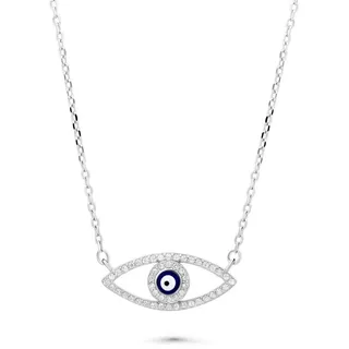 Tony Fein Kette mit Anhänger Blaues Auge Amulett Poliert 925er Silber, mit Verlängerung von 42-45 cm 925er Silber mit Zirkonia für Damen silberfarben