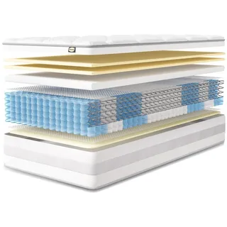 Taschenfederkernmatratze Luxusmatratze 7 Zonen Federkernmatratze Hoher Komfort 10 Schichten, CHICASA, 25 cm hoch, (Orthopädische Körperanpassung, Wendbar mit 2 Härtegraden (H3 & H4), Atmungsaktiver 3-in-1 Layer (Geprüfte Qualität) 140 cm x 200 cm x 25 cm