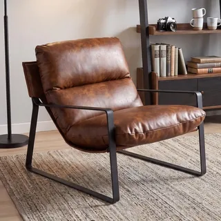 Ya-Home Loungesessel mit Armlehnen Metallgestell, Kunstleder, Braun