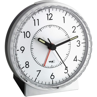 TFA Dostmann Wecker analog, 60.1010, leises Uhrwerk, extra lauter Weckalarm mit Glockenton, Hintergrundbeleuchtung, silber/schwarz, (L) 107 x (B) 78 x (H) 110 mm