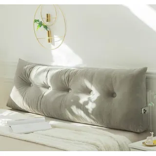 PIURUF Dreieckiges Kopfteil-Kissen für Doppel-/Kingsize-Bett, luxuriöses Samt-Rückenlehnen-Stützkissen, Tagesbett-Nackenrolle zum Ausruhen und Lesen, 200 x 40 x 12 cm (200 x 40 x 12 cm, Grau)