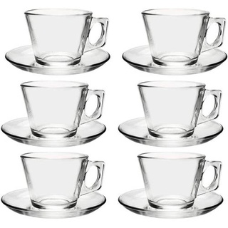 Pasabahce Vela 6er Set Teetassen-Service mit Tellerchen, Glas, Transparent Teegläser-Set mit Untertasse Tee Cappuccino