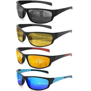 Beipegin 4Stück Sportbrille sonnenbrille herren damen, sportsonnenbrillen für herren, fahrradbrille, UV400-Schutz zum Laufen, Autofahren, Angeln, Radfahren - Einheitsgröße