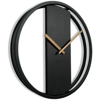 FLEXISTYLE Wanduhr groß ohne tickgeräusche LOFT OVAL Metall schwarz Natur 3D XXL modern Holz Badezimmer Wohnzimmer (Schwarz), 50cm (z231oval-1d-1-x)