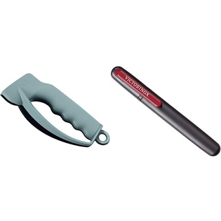 Victorinox Messerschärfer Klein für Taschenmesser und Wellenschliff Messer, grau & Dual-Messerschärfer, Tragbar, Schleifstein für Grobschliff, Keramikplättchen für Feinschliff